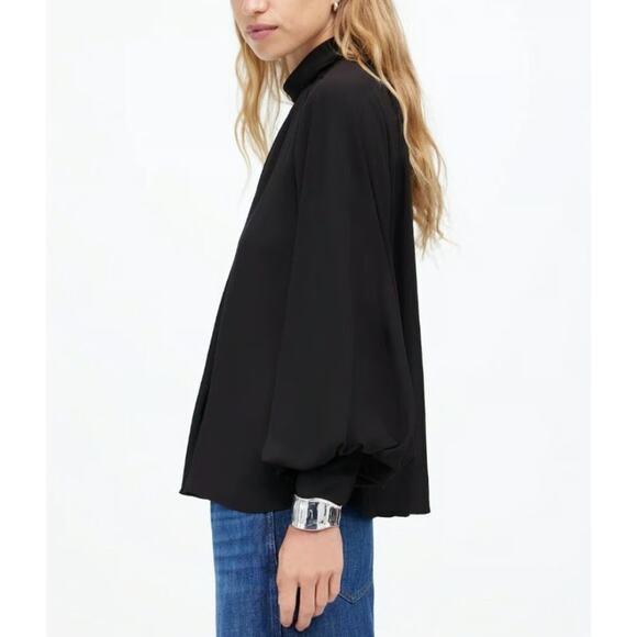 Madewell Turtleneck Long-Sleeve Top Chiffon Black Size Medium - Picture 2 of 11
